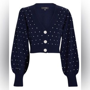 INTERMIX - Viola Embellished Cropped Cardigan in Navy, Size Large